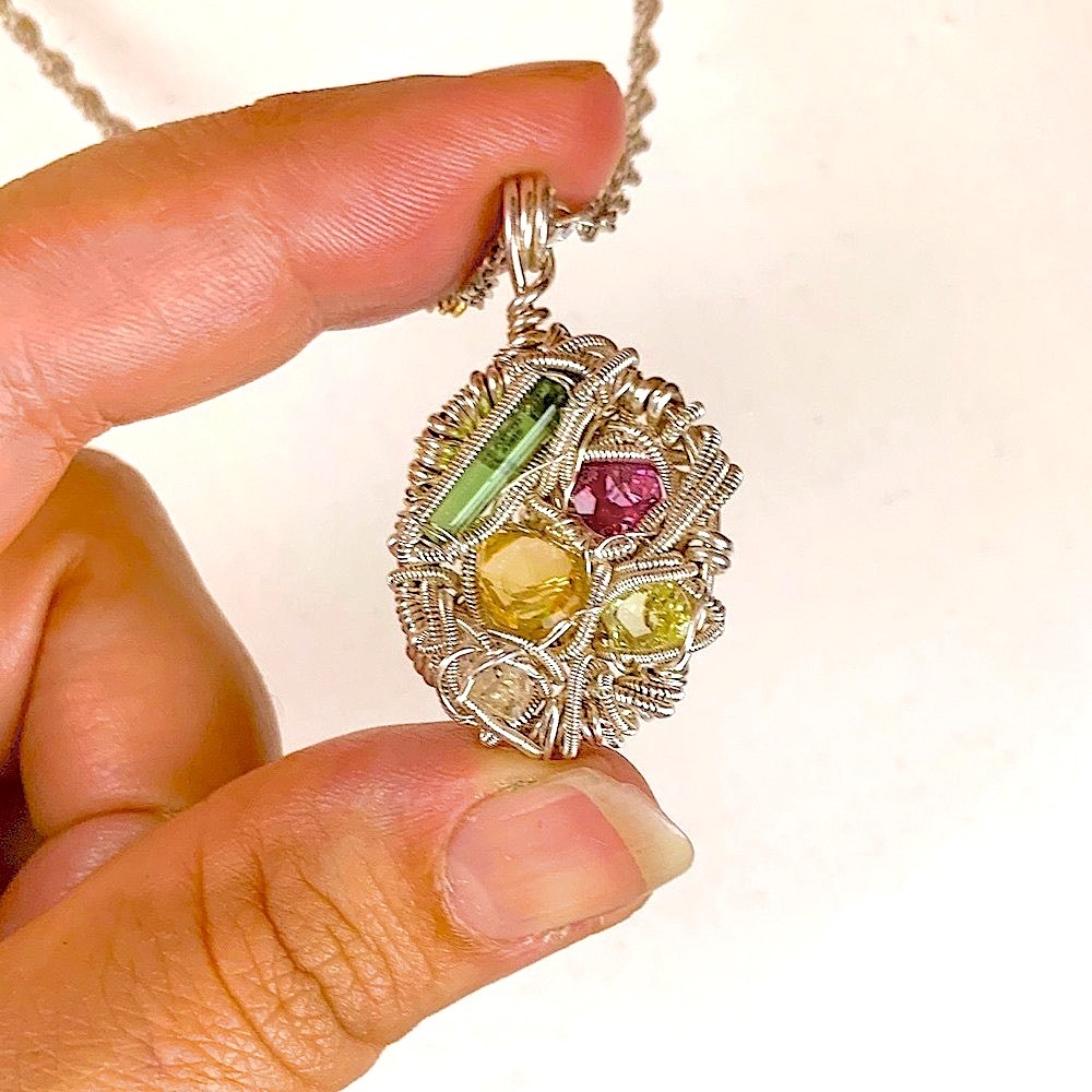 Multi gem‎ Sterling Silver Pendant
